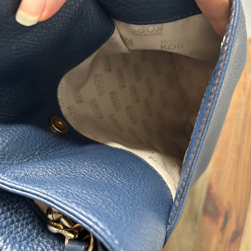 Michael‎ Michael Kors Navy blue Hamilton pebbled Leather Crossbody Bag Gold - Picture 9 of 13